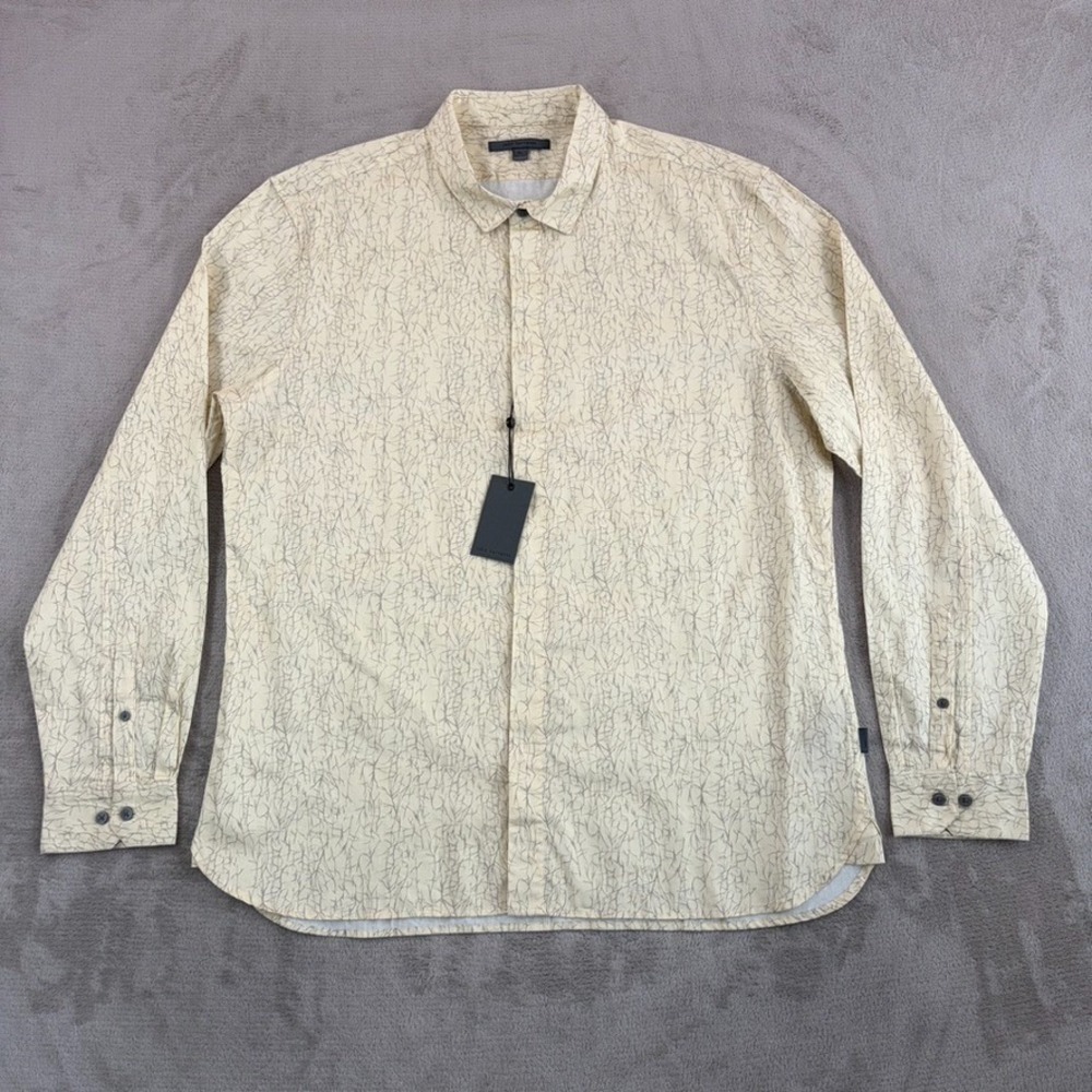 John Varvatos Rodney Button Front Hidden Placket Shirt Abstract Men XL NWT $228